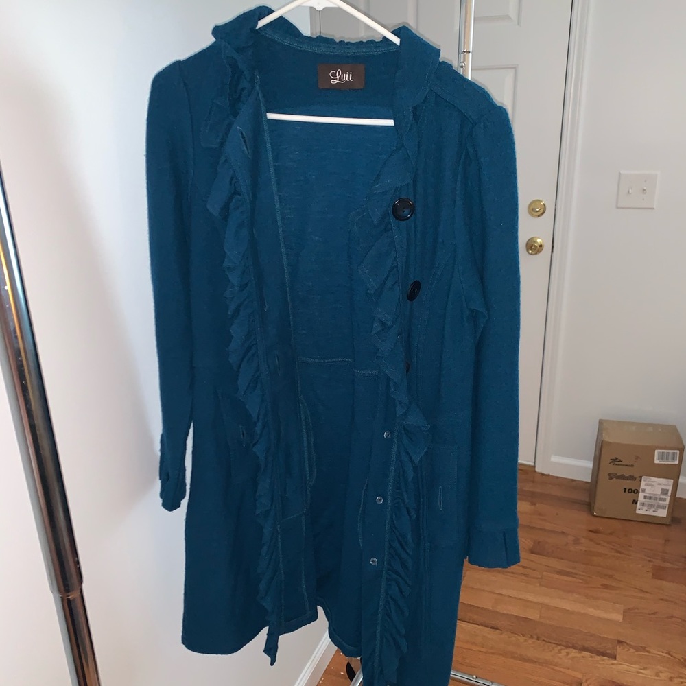 Luii Turquoise Ruffled Cardigan